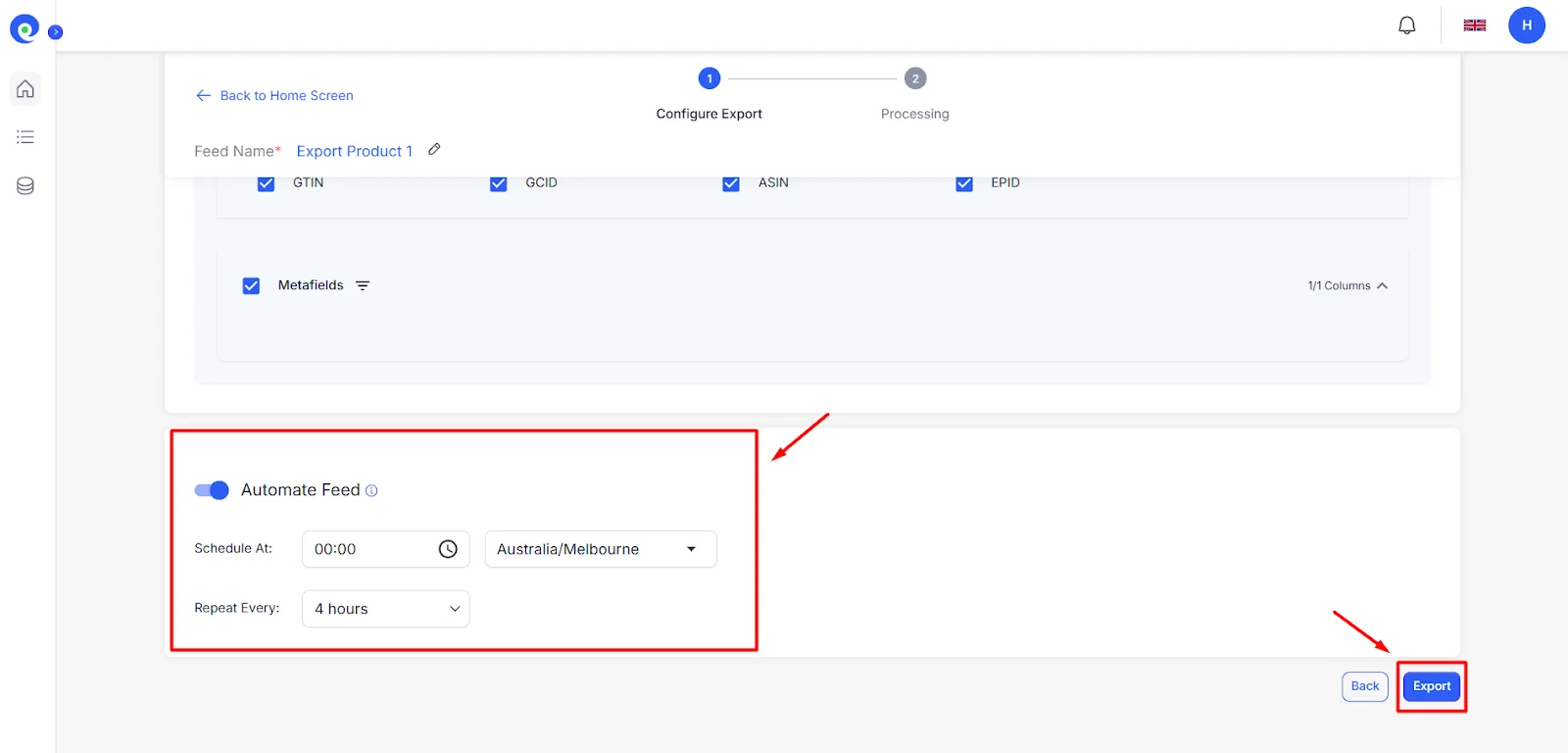 Automate and start the Shopify product export process