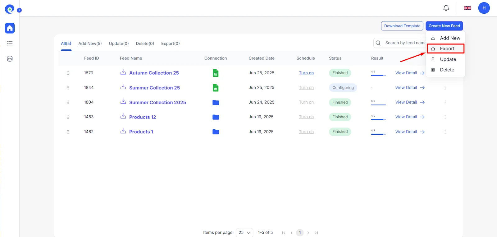 Create a Shopify product export feed