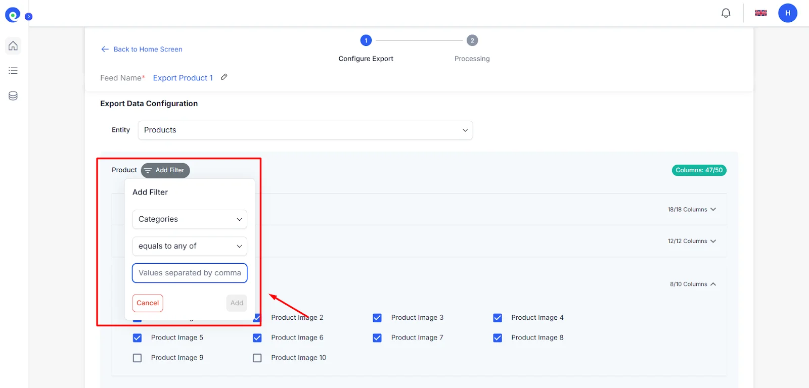 Set conditions for your selected product field
