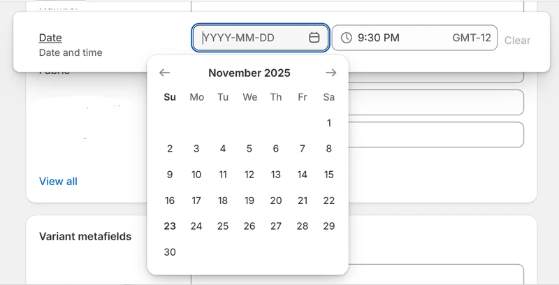 Shopify metafield type: Date & time