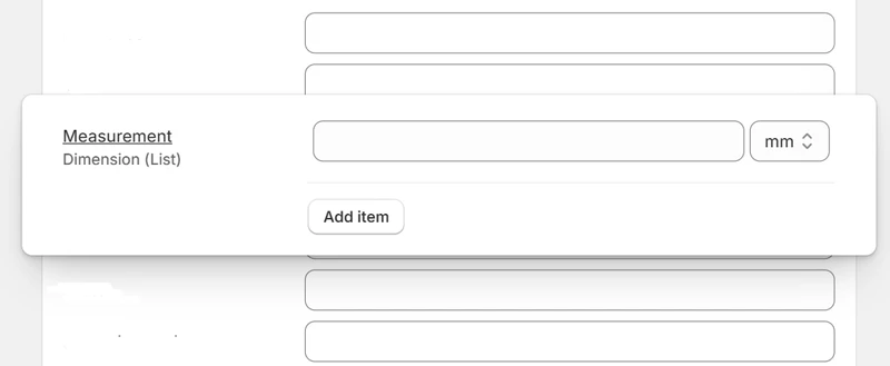 Measurement metafield type in Shopify