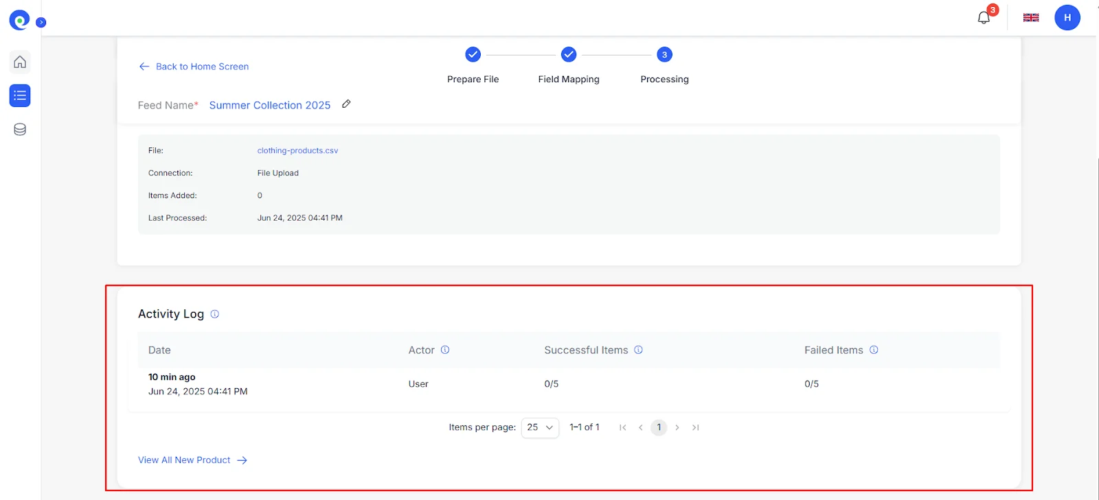 Shopify Product Import: How to Bulk Import Products on Shopify in 2025 Activity log on BulkFlow