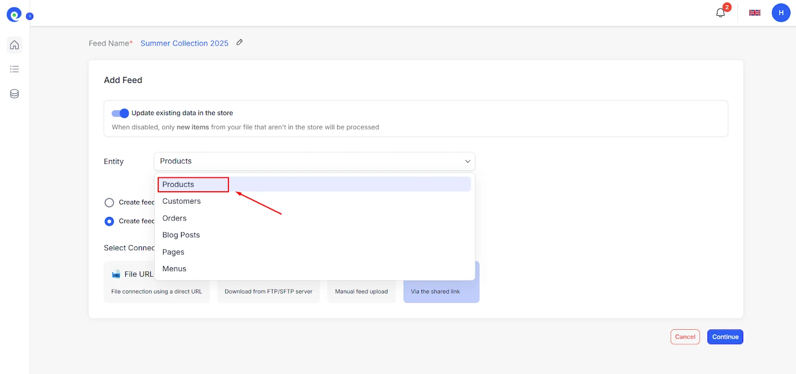Shopify Product Import: How to Bulk Import Products on Shopify in 2025 Select Products as the data entity