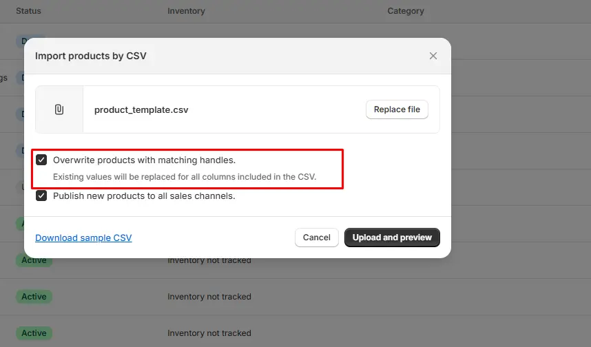 shopify product import csv