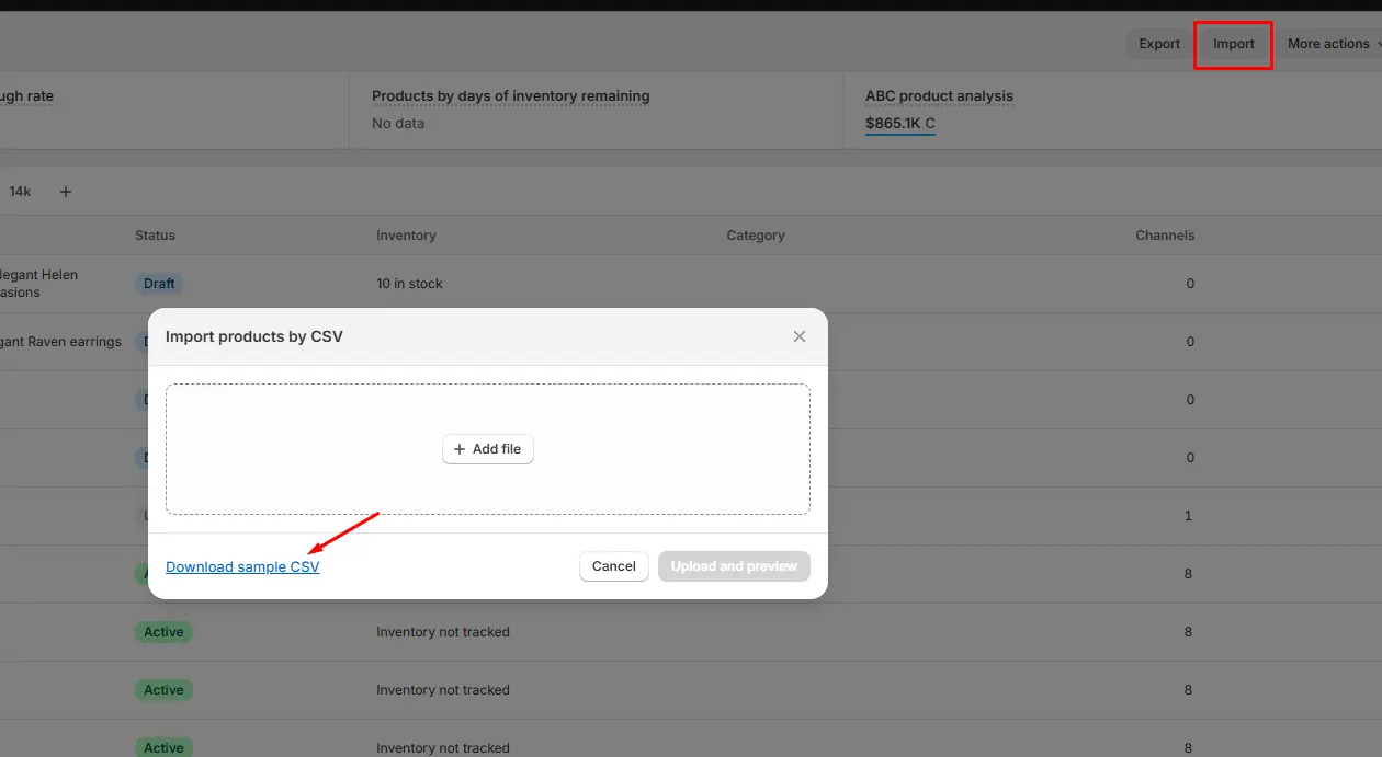 shopify product import