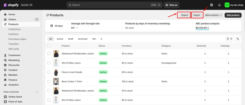 shopify export import collections