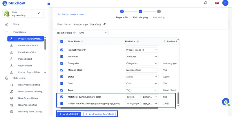 Shopify Import Metafield