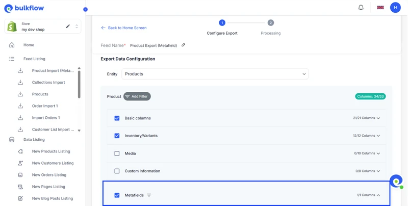 shopify export product metafields
