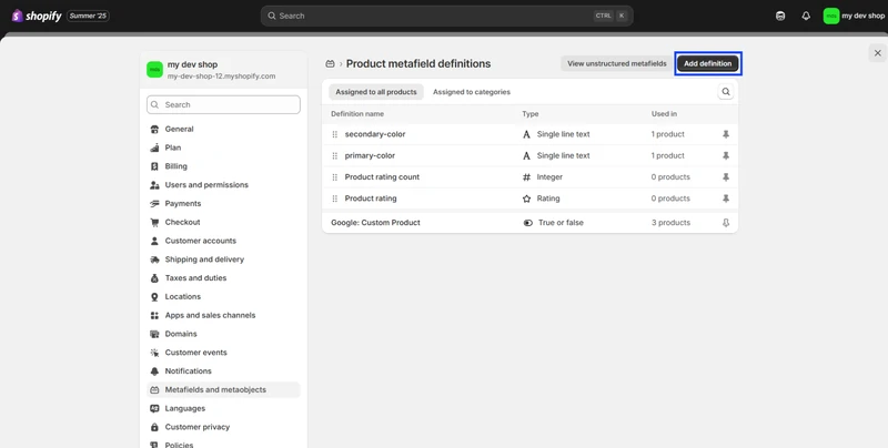 shopify metafields import