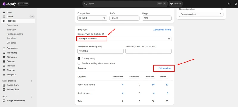 shopify transfer inventory between locations