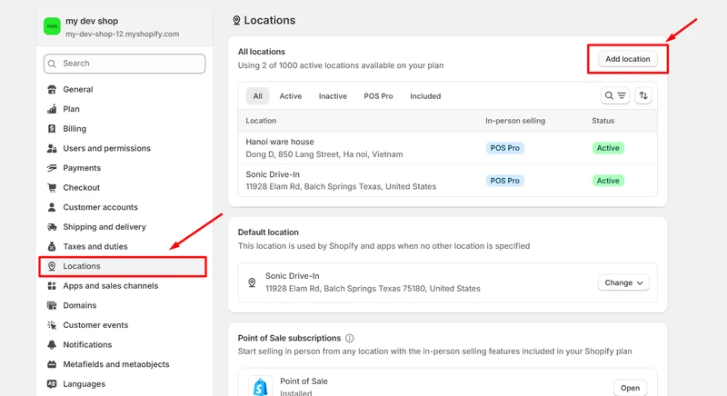 shopify multiple inventory locations