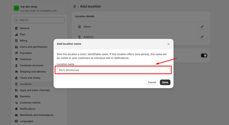 inventory locations shopify