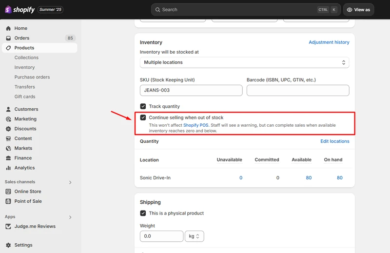 shopify inventory policy