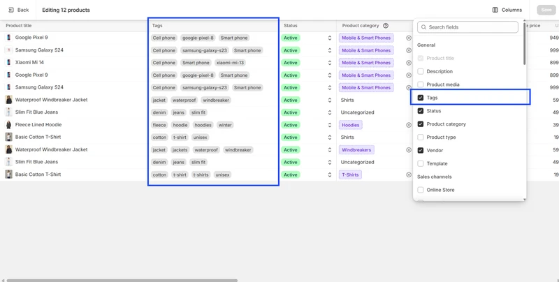 shopify bulk edit tags