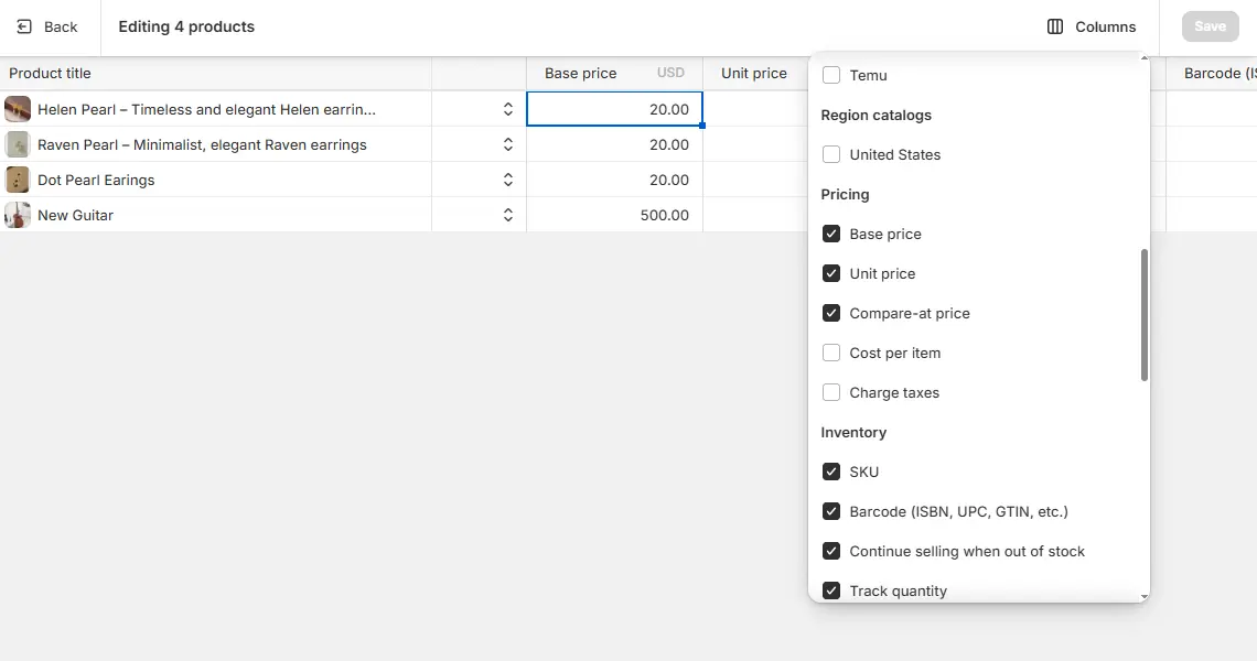 how to bulk edit prices on shopify