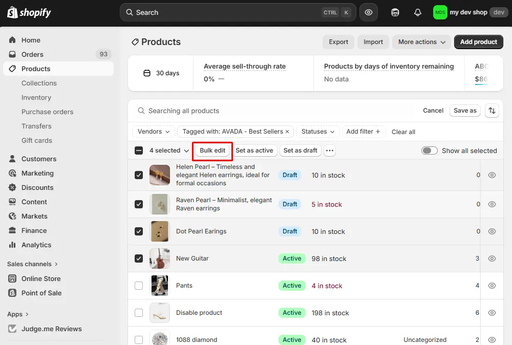 shopify bulk price change