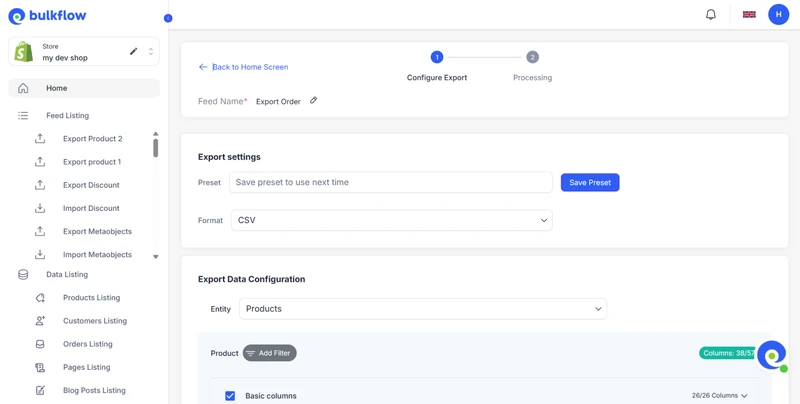 shopify export orders csv