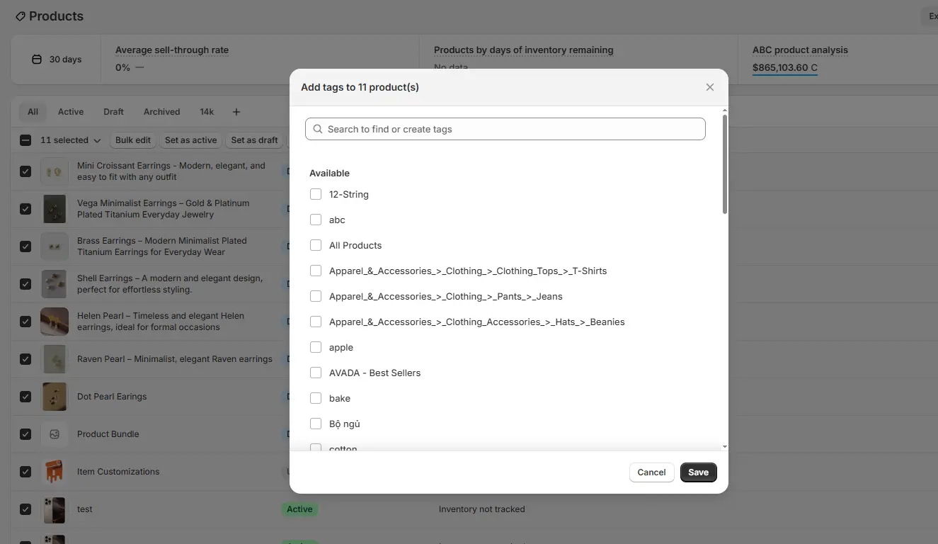 shopify bulk add or remove tags