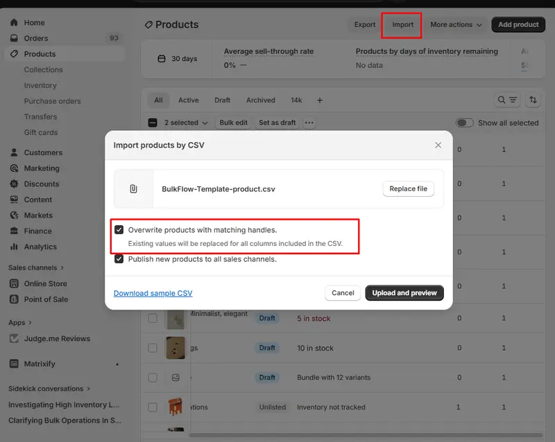 Shopify Bulk Edit Variants