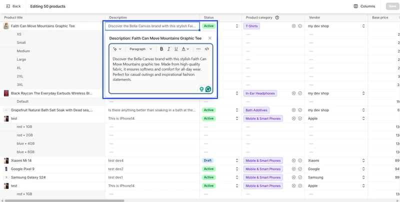 shopify bulk edit descriptions