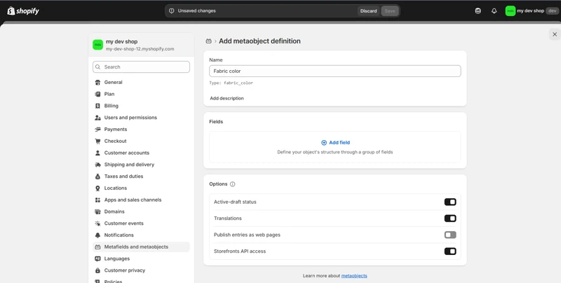 Import metaobject to shopify