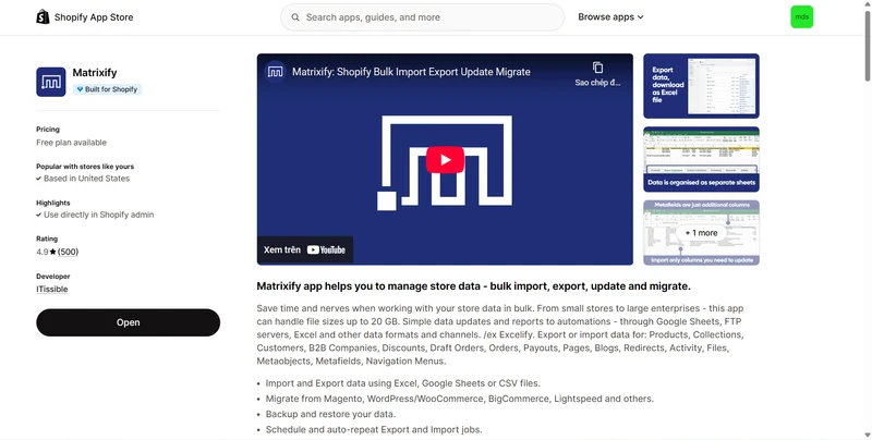 Matrixify shopify store importer app