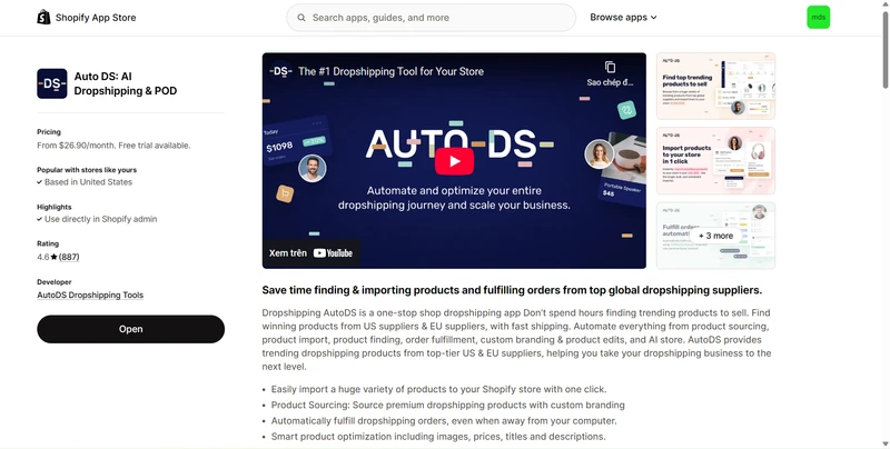 Auto DS store importer app shopify