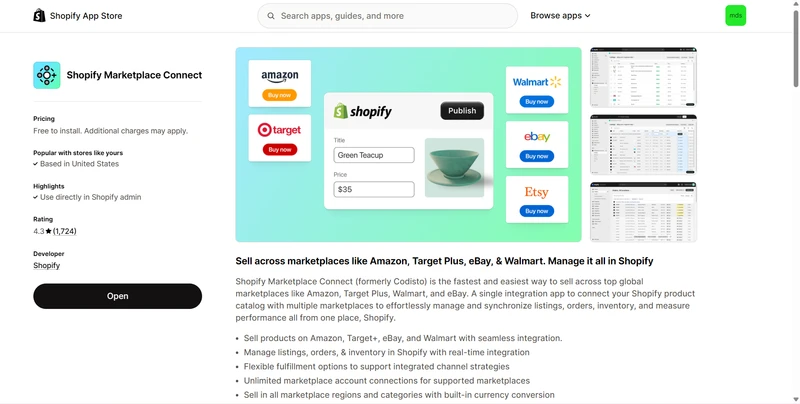 Shopify Marketplace Connect store importer app shopify