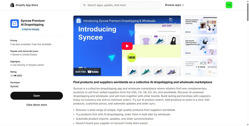Syncee Premium AI Dropshipping shopify store importer app
