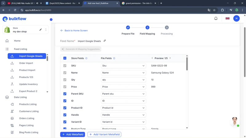 Map your headers’ fields to Shopify