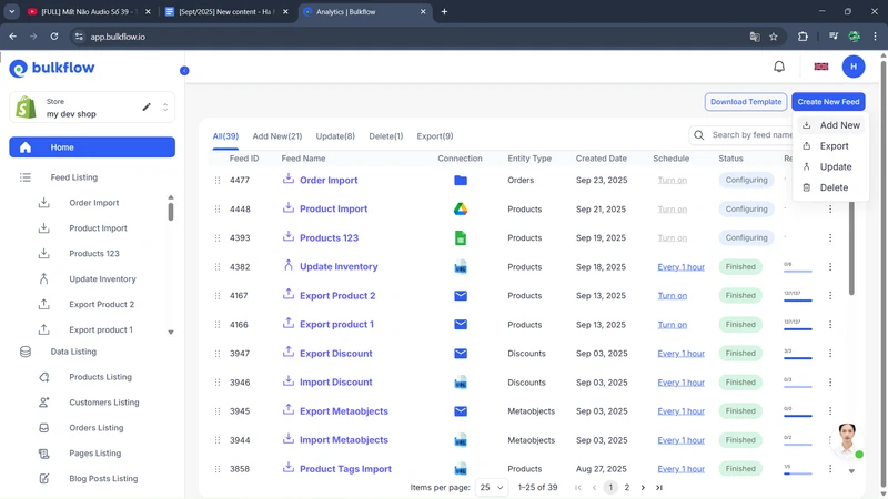 Create a new feed on BulkFlow
