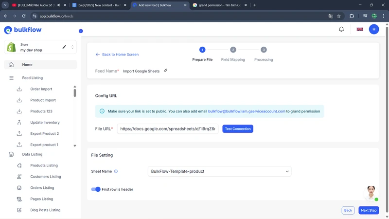 Import your Google Sheet file to Shopify