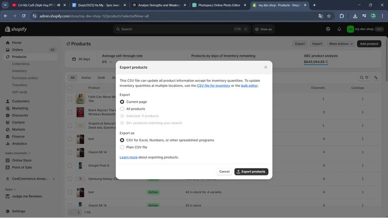 sync inventory between two shopify stores