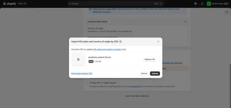 Add Hs Code With Csv File shopify hs codes