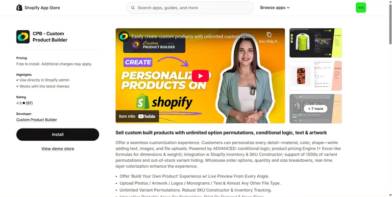 product customization shopify example