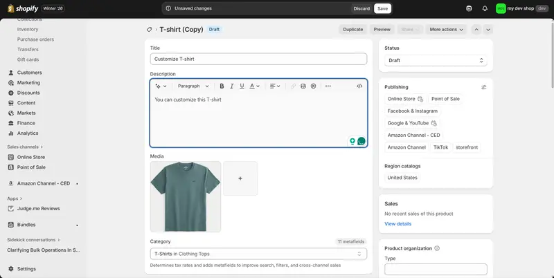 shopify custom products