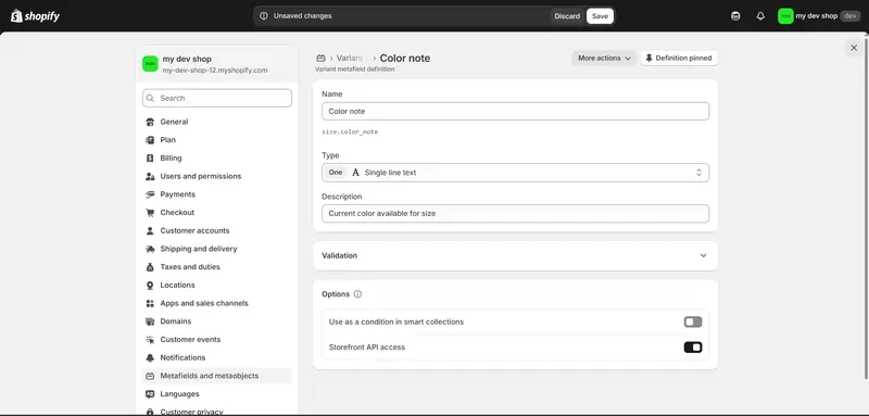 shopify variant metafields