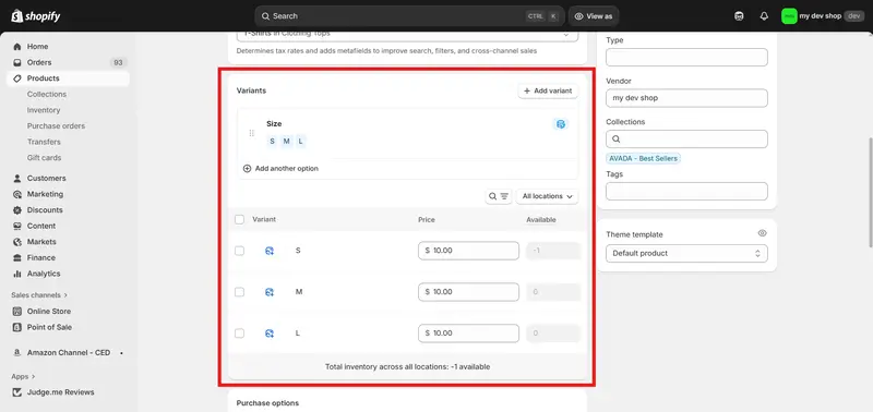 variant metafields shopify