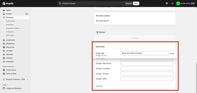 how to use variant metafields in shopify
