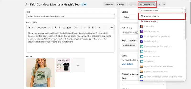 how to archive products in shopify