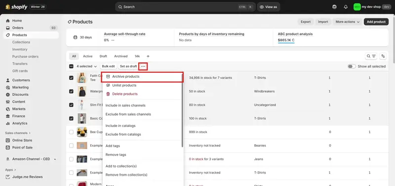 what does archive product mean on shopify