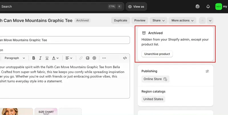 shopify archive products