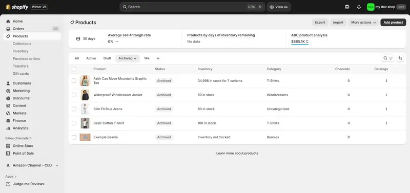 shopify archive products