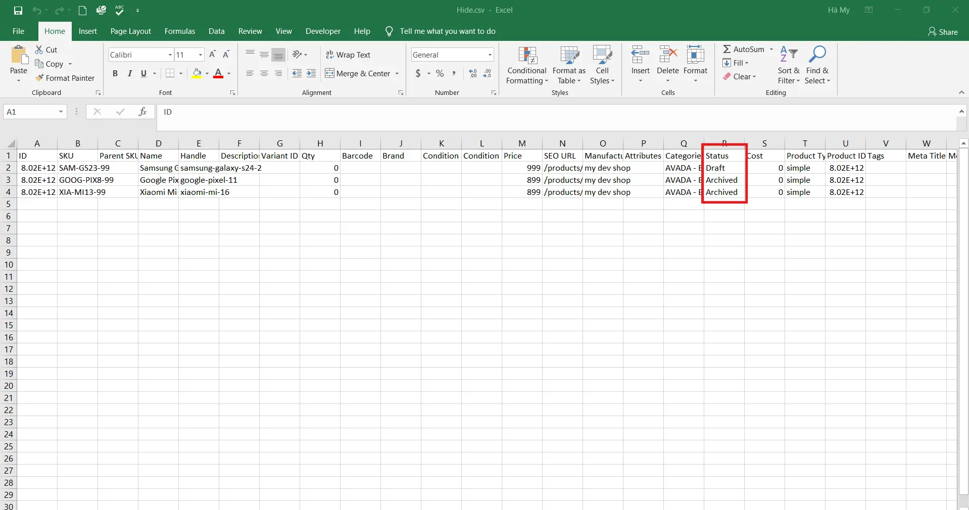 Fill In The Status Column shopify hide product template