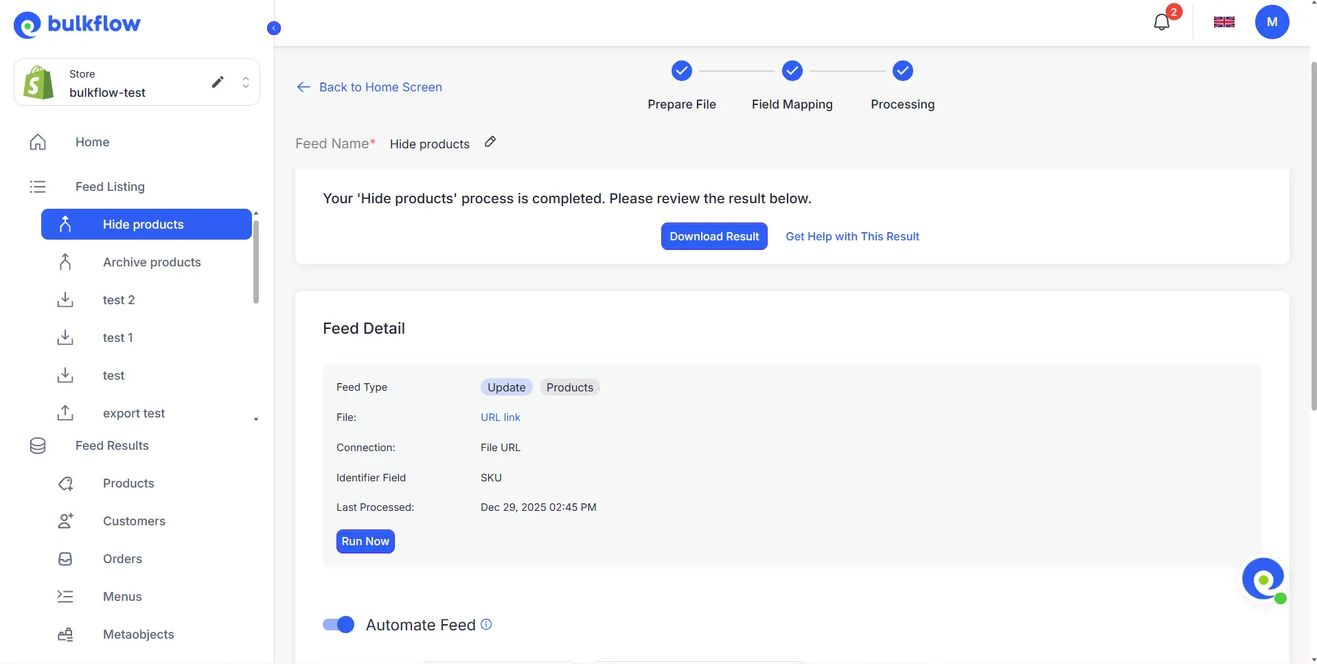 View Your Feed Result how to hide bulk products in shopify
